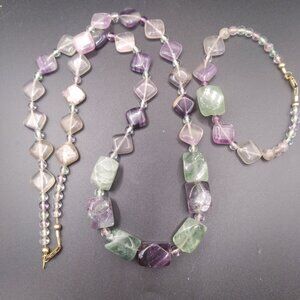 Amethyst & Lavender Glass Beads Necklace & Bracelet Set gold tone lobster clasp